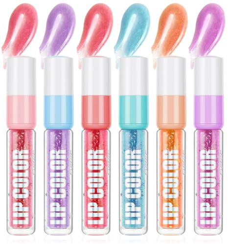 BUTBU Shiny Lipgloss, 6er Pack Lip Oil, mit Ölen Natürlich, lip Wonder Serum mit Flockapplikator, ohne Alkohol, Parabene und Mikroplastikpartikel, Hochglanz für glänzende Lippen, Glänzend & Vegan