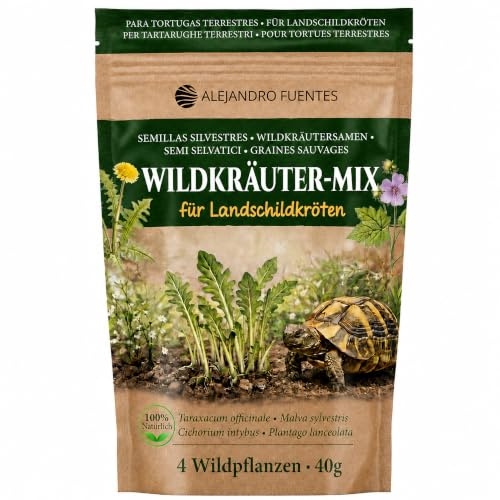 AF® - Mix Semi per Tartarughe di Terra, Formulazione Lenta 40g | Tarassaco, Malva, Piantaggine | Erbe Selvatiche per Lunga Stagione con Guida Illustrata | Cibo Naturale per Testudo Hermanni e Graeca