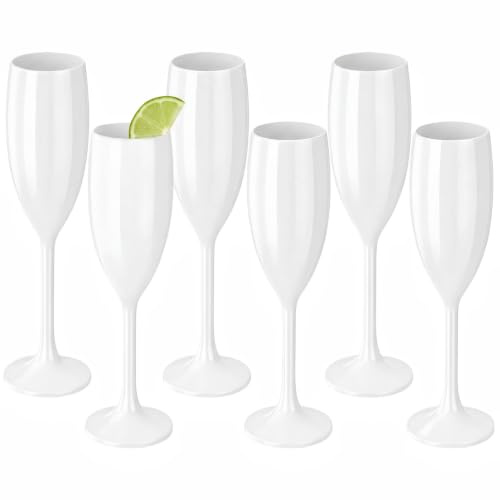 6 Pack 180ml White Champagne Flutes Prosecco Flutes Wine Glasses, Reusable | PP Champagne Flutes Glass 180ml Premium Unbreakable, Perfect for Weddings, Celebrations, Family arties, Camping