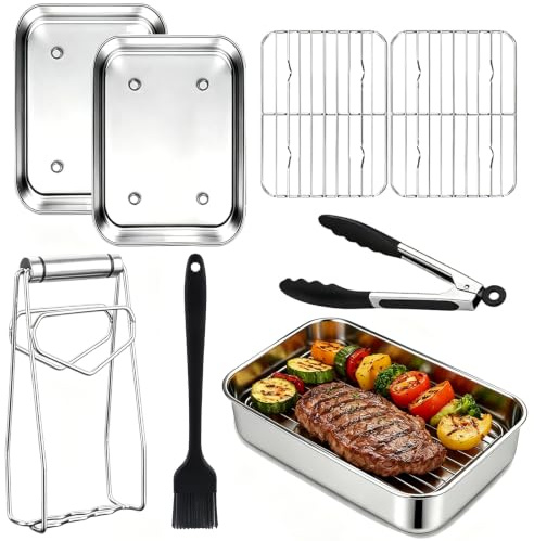 7Pcs Recipiente air Fryer para Accesorios Freidora de aire Complementos | Bandeja air Fryer Elevador de Plato Cepillo de Silicona y Pinzas para el Recipiente para Ninja Cosori Philips Airfrye