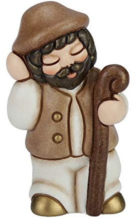 THUN - Statuina Presepe Pastore - Decorazioni Natale Casa - Linea Presepe Classico, Variante Bianca - Ceramica - 8 h cm