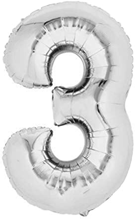 XL Folienballon Zahl 80 cm in Silber - für Luftbefüllung - für Geburtstag Hochzeit Party uvm - Ballon im Zahlen-Design Jubiläum Geschenk Luftballon Zahlenballon riesen 18 Nummer Deko (Zahl 3)
