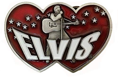 Offiziell lizenzierte Elvis Presley Double Heart Gürtelschnalle – Dunkelrot, dunkelrot, Einheitsgröße
