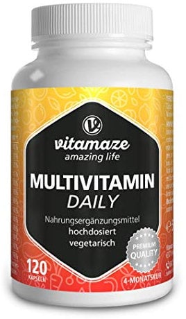 Multivitamines Gélules à Fort Dosage pour Hommes et Femmes, 13 Vitamines Naturelles A, B, C, D, E, K, 120 Capsules Vegan pour 4 Mois, sans Additifs Inutiles, sans Iode…