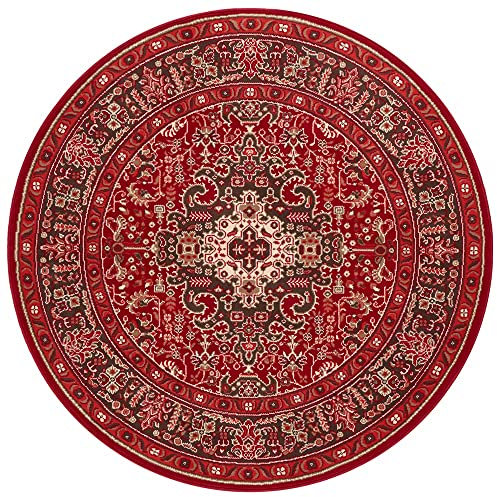Hanse Home Nouristan Mirkan Orient Teppich Rund – Wohnzimmerteppich Orientalisch Kurzflor Vintage Orientalischer Teppich für Esszimmer, Wohnzimmer, Schlafzimmer – Orientrot, 160cm