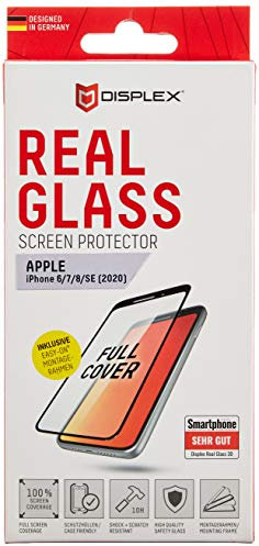 Displex Full Cover Schutzglas (10H) für Apple iPhone 6/7/8/SE (2020/2022), Eco-Montagerahmen, volle Displayabdeckung, Tempered Glas, kratzer-resistente Schutzfolie, hüllenfreundlich