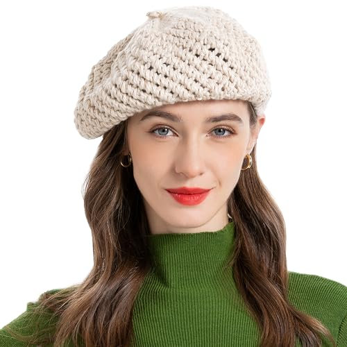 ZLYC Damen Kabel Stricken Baskenmützen Geflochtene Baggy Wolle Barett Winter Warmer Beanie(Beige),Einheitsgröße