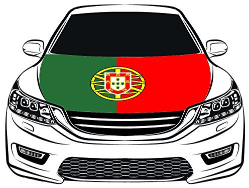 Housse de capot de voiture avec drapeau national du Portugal - 1 x 1,5 m - 100 % polyester - Tissu élastique lavable - Bannière de capot de voiture,coupe du monde, match de football