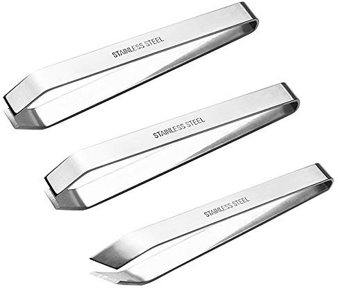 maxin Lot de 3 pinces à épiler en acier inoxydable 2 plates et 1 pince inclinée pour enlever les arêtes de poisson, les aiguilles, les écailles