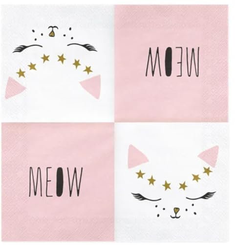 Pack 20 Stück Servietten Katze Kitty Meow Geburtstag Party Servietten Katze Kitty Deko Geburtstagsparty Kinder Erwachsene Papierservietten Katzengeburtstag