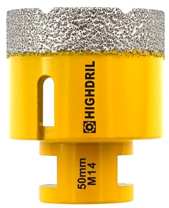 HIGHDRIL Foret Diamanté - 50MM M14 Scie Cloche Diamantée pour Porcelaine Carrelage Céramique Marbre Granit Quartz Pierre Maçonnerie Trépan Diamant Foret