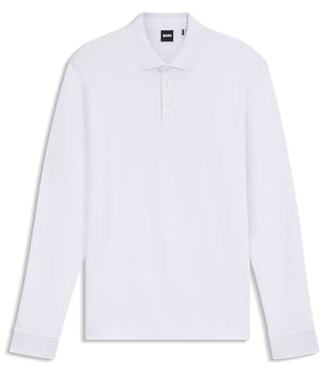 BOSS Herren Pado 30 Longsleeve-Poloshirt aus Interlock-Baumwolle mit Logo Weiß L
