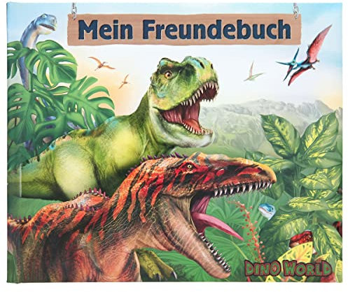Depesche 11942 Dino World - Freundebuch mit Dschungel-Design und Dino-Aufdruck, Freundschafts-Buch mit wattiertem Cover und 108 Seiten zum Eintragen für deine Freunde