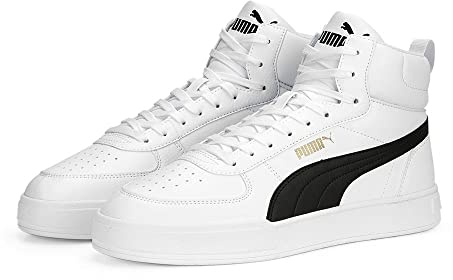 PUMA Caven Mid Sneaker für Herren, Weiß Schwarz/Dampfgrau Gold, 43 EU