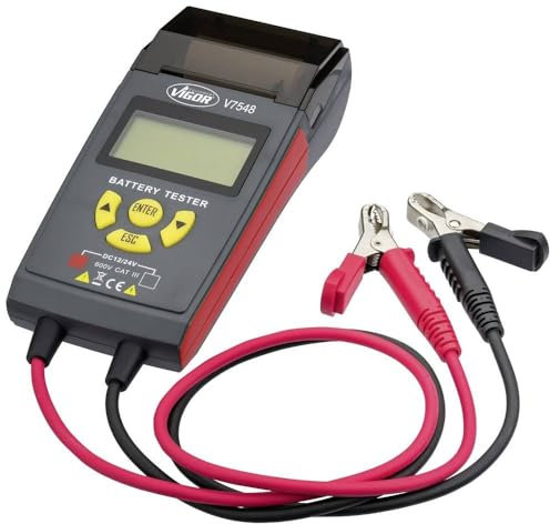 VIGOR Batterie-Tester V7548, für 12 V und 24 V Systeme, geeignet für Start-Stopp Batterien, mit Ausdruckfunktion, mobil einsetzbar, mit Verpolungsschutz