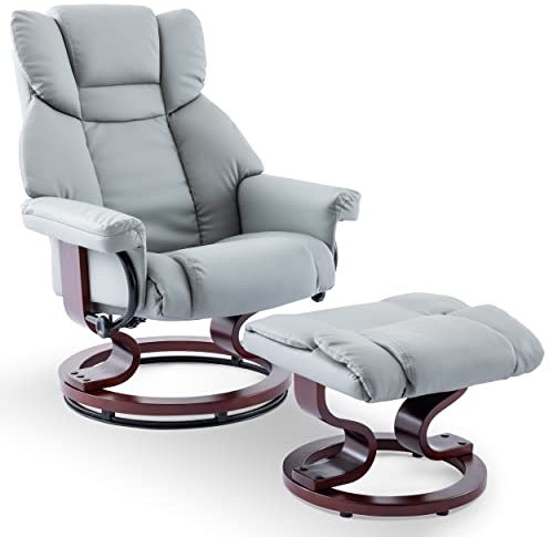 Blisswood Recliner Chair With Footstool, Swivel Recliner Sofa Chair Armchair Lounge 135° Reclining High Back Ergonomic Couch Bed Upto 160kg Weight Capacity With Tilting Lock For Living Room