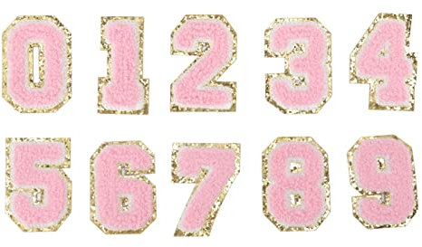 Miskall 10 Stück Bügeln auf Zahlen Patches – Rosa Zahl Patches (0-9) für Kleidung, Hüte, Socken und Jeans – Kreatives DIY Zubehör für individuelle Designs