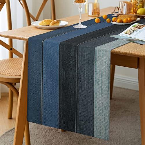Tischläufer Frühling Wohnzimmer Tischläufer Grau Tischläufer Platzsets Tischläufer Blau Grau Tischmatten für Esstisch Party Hochzeit Tischläufer Leinen 33 x 183 cm Navy Blau Tischläufer Holzoptik