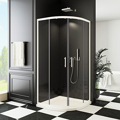 Duschkabine 90x90cm Runddusche Weiß Viertelkreis Dusche Schiebetür Doppel Eckeinstieg Duschtür Duschabtrennung Eckdusche 6mm ESG NANO Beschichtet Sicherheisklarglas Höhe 185cm