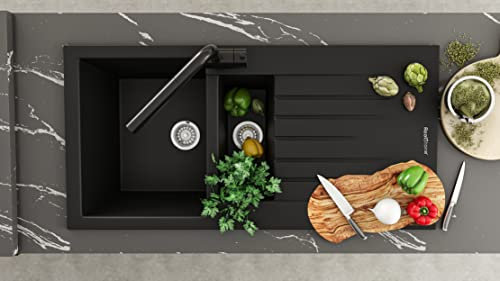 Realstone Évier encastrable en granit noir 100 cm x 50 cm