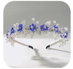 IYOU Bandeau de Mariée pour Femme Serre-tête à Fleur Bleu Pièce pour cheveux perles Accessoires de coiffure pour Mariage et Communion pour Mariée Demoiselle les filles en fleur