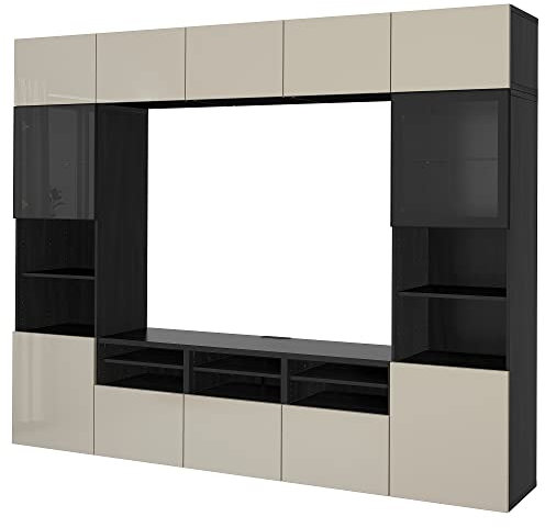 Ikea BESTÅ TV-Aufbewahrungskombination/Glastüren, 300x42x231 cm, schwarzbraun/Selsviken Hochglanz/Beige Klarglas