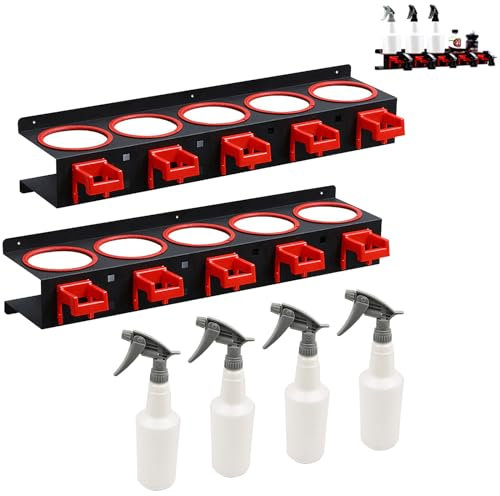 Spray Bottle Holder,2 Pack Spray Bottle Storage Rack with Spray Bottle,Spray Bottle Wall Mount Organizer,Auto Cleaning Detailing Tools Hangers,ar Beauty Shop Accessory Spray Bottle Hanger