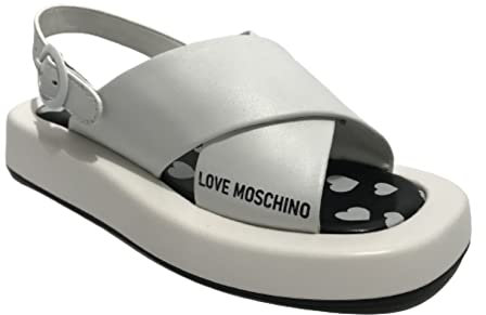 Moschino Scarpe Donna Love Sandalo Fondo tassellato in Ecopelle Nappa Bianco 40