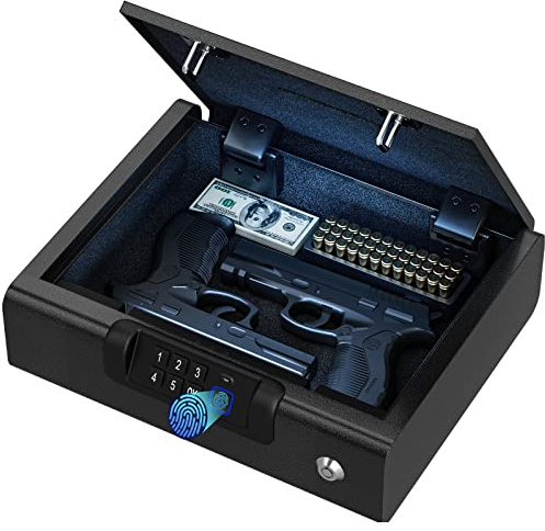 BILLCONCH Gun Safe,Biometric Gun Safe for Pistols, 3 Ways Fingerprint Digital PIN Key Unlock, Smart safe box with Sound,for Cloakroom living room Bedroom Nightstand