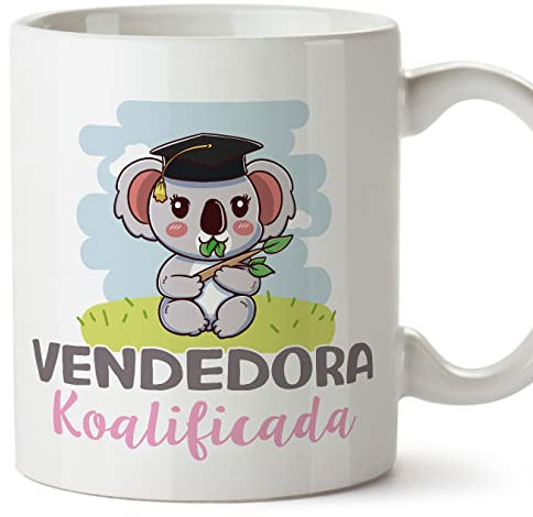 MUGFFINS Tazas para VENDEDORA mujer - En Español - Koalificado/koalificada - 11 oz / 330 ml - Regalo original y divertido