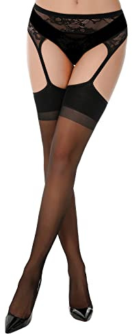 ROSVAJFY Collant Bretelle Pizzo Trasprente Sexy da Donna,Reggicalze Velato Calze Autoreggenti Attaccate Alla Coscia,Lingerie Sexy Calze Autoreggenti Morbide a Vita Alta Calze Biancheria Intima