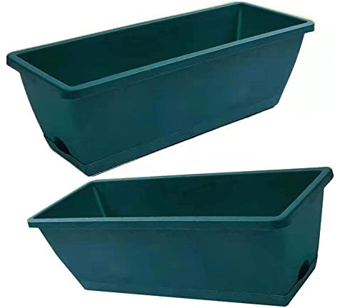 Jardinera De Plástico, Macetas Exterior Grandes Rectangulares,Macetero, Maceta Para Plantas Y Flores Rectangular Con Agujeros De Drenaje Y Bandeja Para Agua, Color Antracita ( Color : Verde oscuro , S