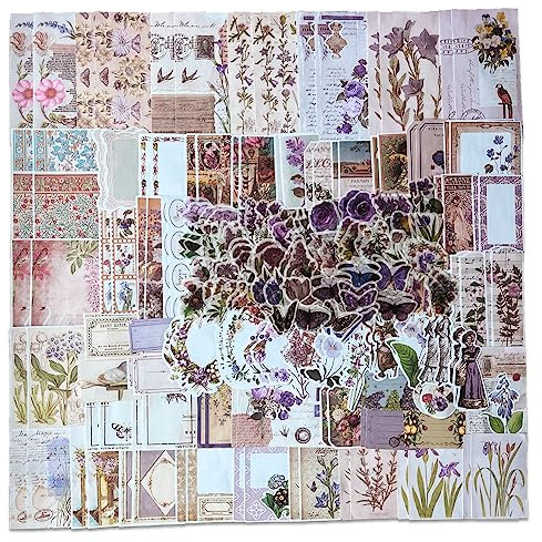 200 Stück Natur Blumen Aufkleber, Vintage Washi Sticker, Retro DIY Dekoration Aufkleber, Journal Aesthetic Vintage Sticker für Sammelalbum, Bullet Journaling, Scrapbook Zubehör