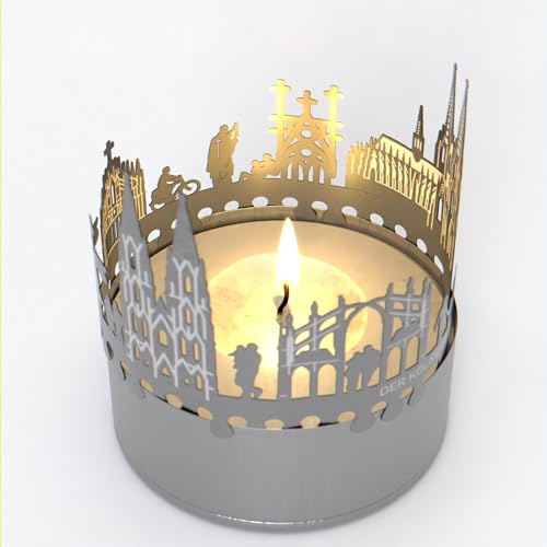 Kölner Dom Schattenspiel - Kerzenaufsatz für faszinierendes Skyline-Flair, tolles Souvenir, Geschenk für Kölner Dom Fans, magisches Schattenspiel