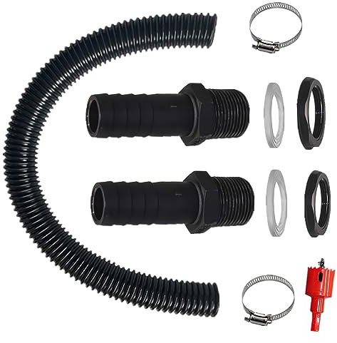 CLDURHGE Regentonnen Verbindungsset 2 Regentonnendurchführung 1,25 Zoll mit Schlauchtülle 100 cm Verbindungsschlauch 32mm und Lochöffner 2 Schlauchschellen Für Regentonne, Wassertanks