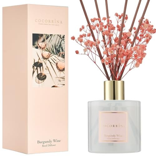 COCORRÍNA Raumduft Reed Diffuser mit 8 Duftstäbchen 200ml- Burgunderwein, Natürlich, Langanhaltend, Home Duft ätherisches Öl Reed Diffusor für Badezimmer Regal Dekoration