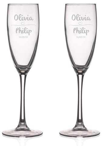 Wanapix | Pack 2 Flûtes à Champagne Personnalisés | Coupes de Champagne avec Gravure | Fêtes/Anniversaire/Mariage | Verres à Champagne | Verre 20cl | Heart