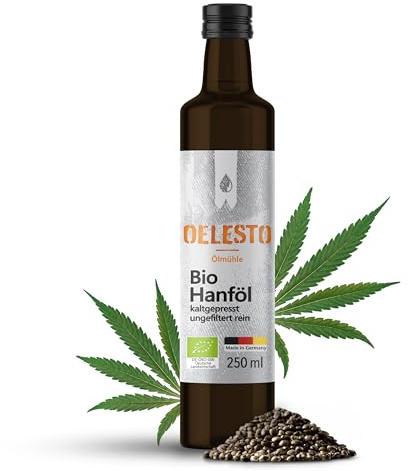 OELESTO® BIO Hanföl [250ml] kaltgepresst - edles reines Hanfsamenöl - Dips, Salatdressings, Smoothies - Salatöl - Omega-6- & Omega-3-Fettsäuren - Hanf