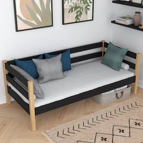 N-wood N01 Bett 80x190 cm, Gästebett, Bettgestel mit lattenrost, Multifunktional Einzelbett für Kinder, Jugendliche, Seniorbett, aus Eichenholz, abgerundete Kanten, Hochwertige Materialien, Eiche