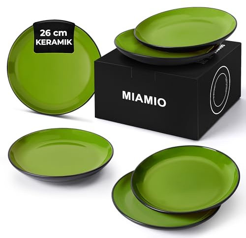 MIAMIO – 6 x Plate/Dinner Plate Set Stoneware Ceramic Tableware Set - Le Papillon Collection (Green, Big Plate)