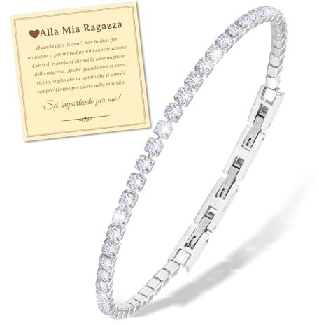 FANCIBAND Regalo per Lei, Bracciale Tennis Donna con 3mm Sparkle Zircone, Tennis Bracciali Regalo Donna Natale San Valentino Compleanno Anniversario Moglie Fidanzata Coppia Ragazza