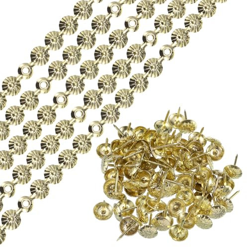 QUARKZMAN 15 Pièces de Bandes de Clous de Garniture, 1 Mètre, Décoratives en Forme de Fleur pour Canapé, Tête de Lit, Chaise, Meuble avec Clous de Garniture (11 mm, Doré)