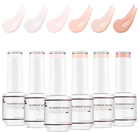 Nicedeco Rubber Base Gel Set - 8ml 6 Farben UV Gel Soak Off Set 6-35