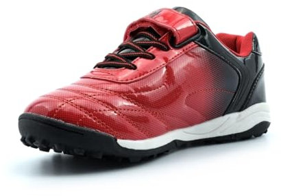 Boys Football Shoes Boys Football Boots Astro Turf Trainers Astro Turf Shoes Touch Fasten Footballer Shoe Touch Fastening Trainers Elastic Lace Black/Red 2 UK