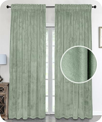 BEAUTEX Rideau en velours avec galon fronceur en U - Rideau en velours occultant et opaque - 140 x 175 cm (largeur 140 cm, hauteur 175 cm, vert clair)
