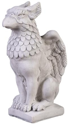 gartendekoparadies.de Greif Fabelwesen aus Löwe und Adler Steinfigur Grau Frostsicher aus Steinguss für Außenbereich H. 55 cm 30 kg