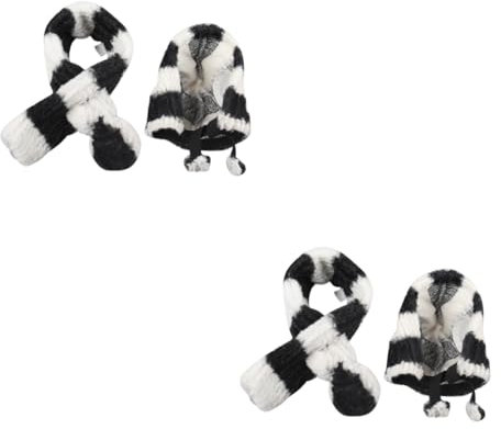Supvox 2sätze Pet Kostüm Set Für Hunde Und Katzen Warmes Streifenmuster Mit Mütze Und Schal Schwarz Und Weiß Für Kalte Tage Und Stilvolle Auftritte