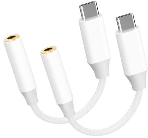 2 adaptadores USB-C a jack de 3,5 mm, adaptador de auriculares USB-C a Aux, adaptador de auriculares de 3,5 mm Aux a USB-C para iPhone 15 Series, iPad Pro/Air, Samsung, HUAWE1, Xiaom, OnePlus, Sony,