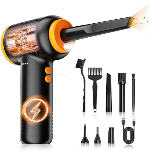 ZORUMAN Elektrischer Staubbläser, 120000 U/min, wiederaufladbar über USB, Computer-Reinigungsset, Schwarz und Orange