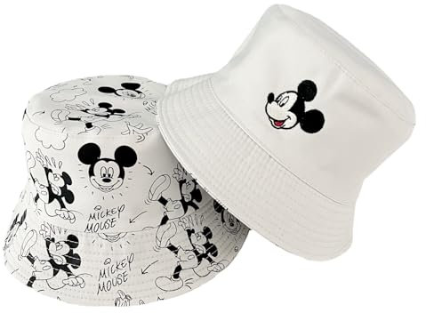 wopin 1 x Fischerhut mit kleiner Maus, wendbarer weißer Fischerhut, schöner Sommer-Sonnenhut, faltbarer lustiger Hut für Jugendliche und Erwachsene, ideal für alle Outdoor-Aktivitäten oder drinnen